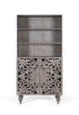 Giner and Colomer - Hand-Carved Mango Wood Bookcase (2 Doors, Grey Pickled)