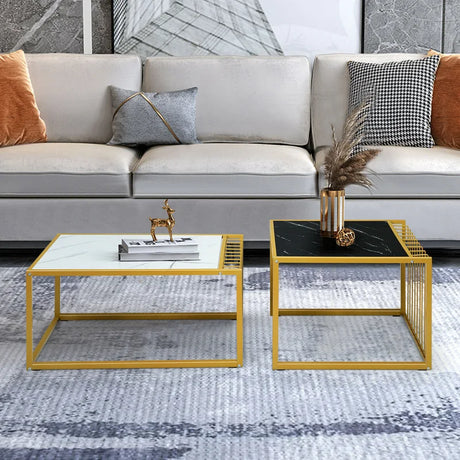 Modern Coffee Nesting Table Set Waterproof Faux Marble