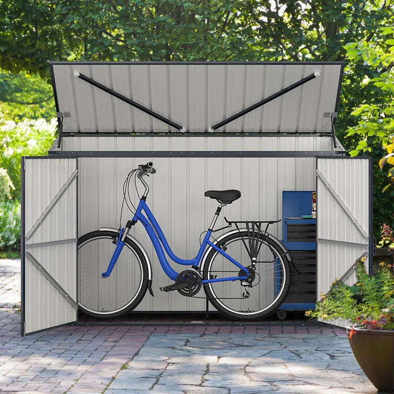 6.3 x 2.8 FT Metal Outdoor Storage Shed Rustproof Steel Tool Shed with Lockable Door-Gray