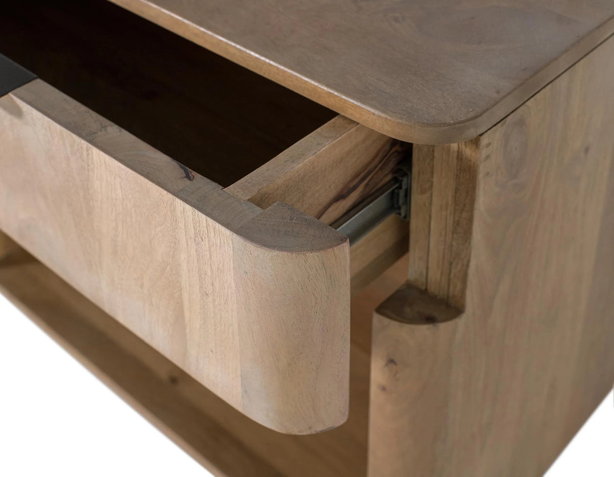 Giner and Colomer - Mango Wood Coffee Table (1 Drawer, Open Space) With Rounded Corners