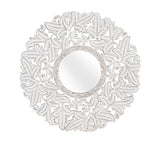 Giner and Colomer - Round Hand-Carved MDF Mirror (White Patina, Exotic Influences)