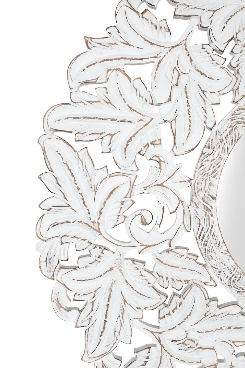 Giner and Colomer - Round Hand-Carved MDF Mirror (White Patina, Exotic Influences)