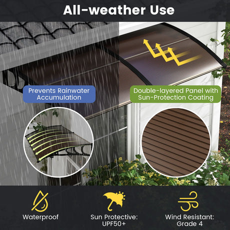 Outdoor Front Door Patio Overhang Awning for Sunlight Rain Snow Wind Protection-80 x 40 Inch