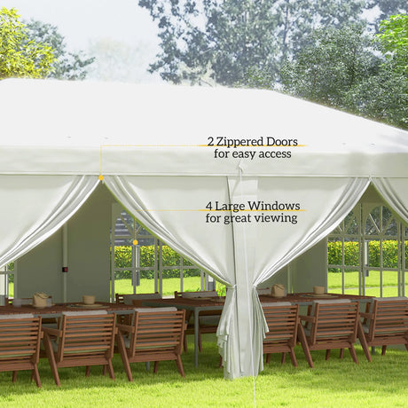 Outsunny 3 x 6 m Garden Pop Up Gazebo, Wedding Party Tent Marquee, Water Resistant Awning Canopy with Sidewalls, Windows, Carry Bag, White