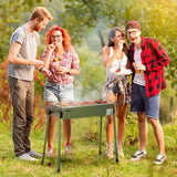 Outsunny Portable Charcoal Barbecue BBQ Grill with Seasoning Baskets and Hooks, Compact Stainless Steel Cooker for Camping Picnic Hiking Garden Party Festival