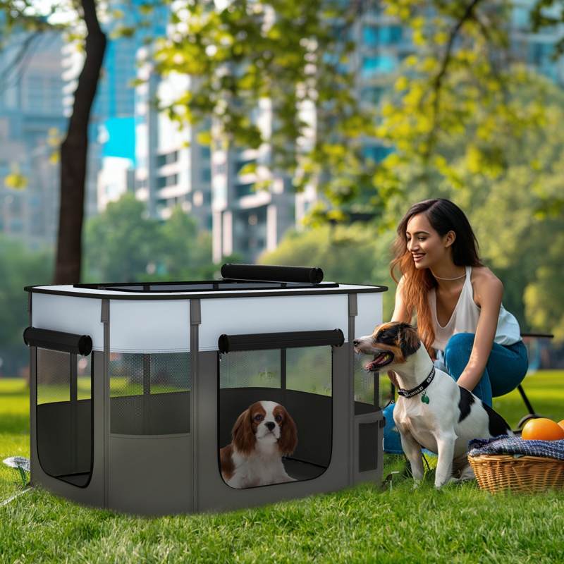 PawHut Foldable Dog Pen with Storage Bag for Indoor/Outdoor Use - Grey