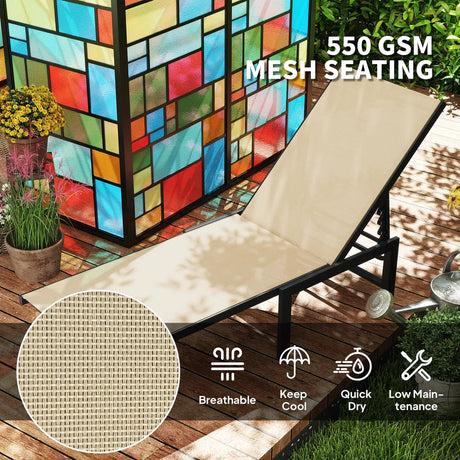 Outsunny Set of Two Reclining Sun Loungers - Khaki