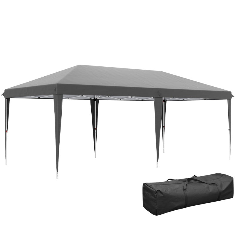 Outsunny Pop Up Gazebo, Double Roof Foldable Canopy Tent, Height Adjustable Wedding Awning Canopy w/ Carrying Bag, 6 m x 3 m x 2.7 m, Grey