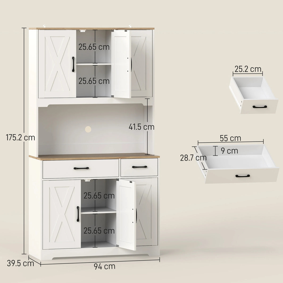 HOMCOM 175 cm Tall Kitchen Pantry Cabinet with Microwave Stand, Freestanding Pantry Cupboard, White