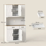 HOMCOM 175 cm Tall Kitchen Pantry Cabinet with Microwave Stand, Freestanding Pantry Cupboard, White