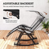 Outsunny Garden Rocking Chair Folding Recliner Outdoor Adjustable Sun Lounger Rocker Zero-Gravity Seat with Headrest Side Holder Patio Deck - Grey