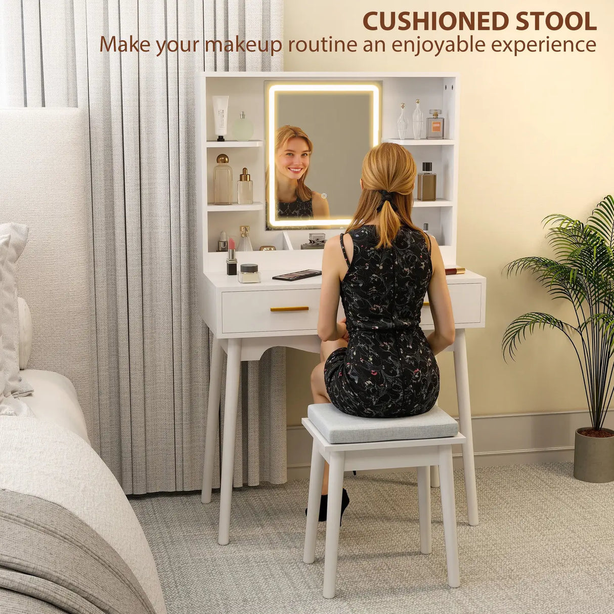 HOMCOM Elegant Dressing Table, with LED Mirror - White