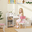 AIYAPLAY Rabbit-Themed Kids Desk and Chair Set with Bookcase, Drawers, Shelves, for Ages 3-6 Years, Whtie/Pink