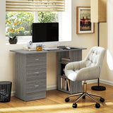 HOMCOM Computer Desk, Writing Table, PC Workstation with 3 Storage Shelves and Drawers, Silver Handle, for Home Office, Grey