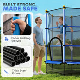 HOMCOM 4.6FT/55" Kids Trampoline with Safety Enclosure, Outdoor Indoor Use, for Ages 3-10 Years, Blue