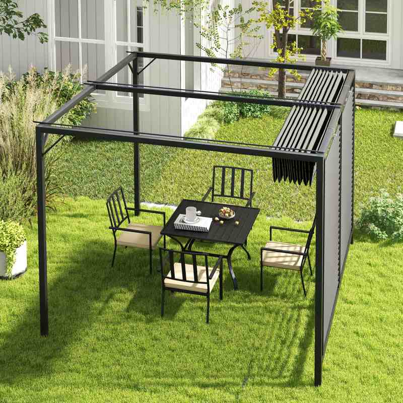 Outsunny 3 x 2.8m Metal Pergola, with Retractable Fabric Roof - Grey