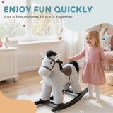 AIYAPLAY Baby Rocking Horse, Plush Ride on Toy with Handle Grip, Sound and Doll, Toddler Animal Rocker for Kids Aged 25, Grey