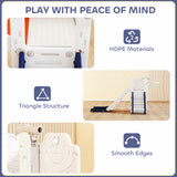 AIYAPLAY 5 in 1 Kids Slide Set with Basketball Hoop, Climbing Frame, Telescope, Storage Box for Toddlers Ages 1-3, Orange