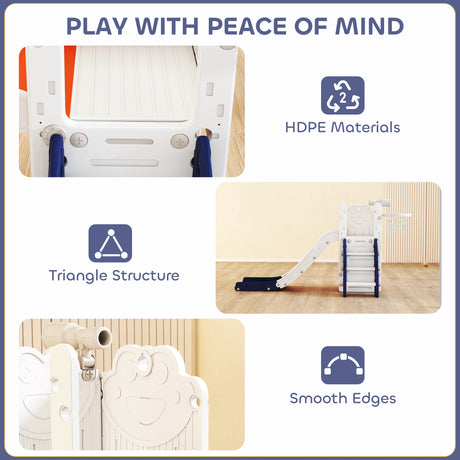 AIYAPLAY 5 in 1 Kids Slide Set with Basketball Hoop, Climbing Frame, Telescope, Storage Box for Toddlers Ages 1-3, Orange