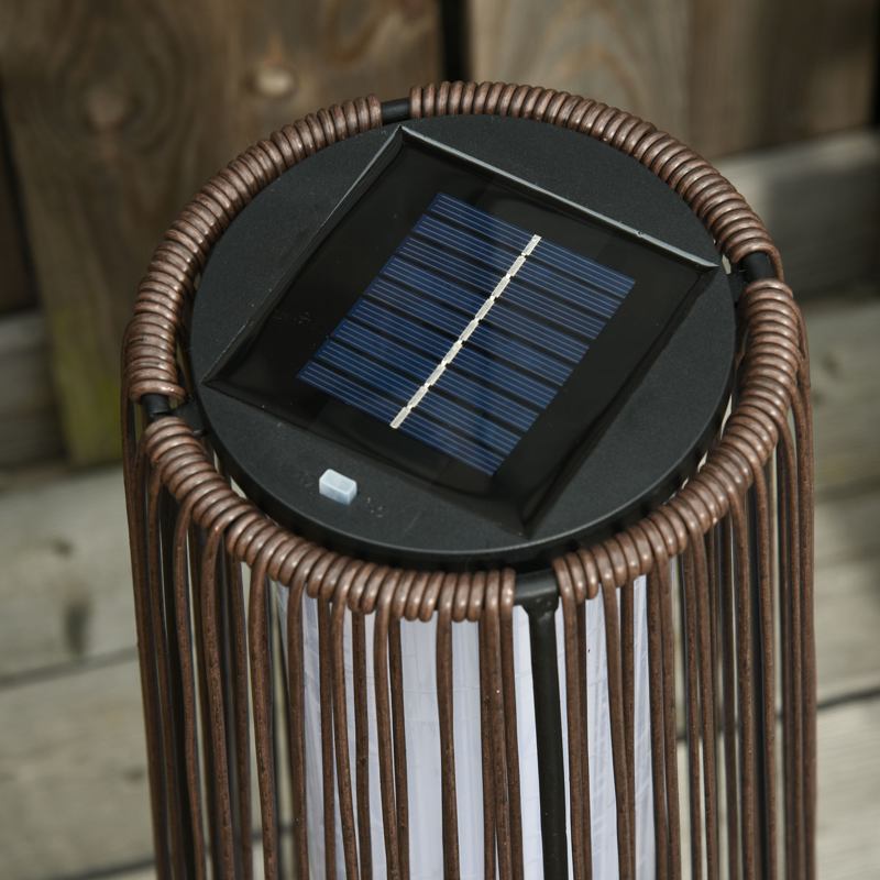 Outsunny Patio Garden PE Rattan Solar Lights Woven Resin Wicker Lantern Auto On/Off Solar Powered Lights for Porch, Yard, Lawn, Courtyard, Indoor & Outdoor  Brown