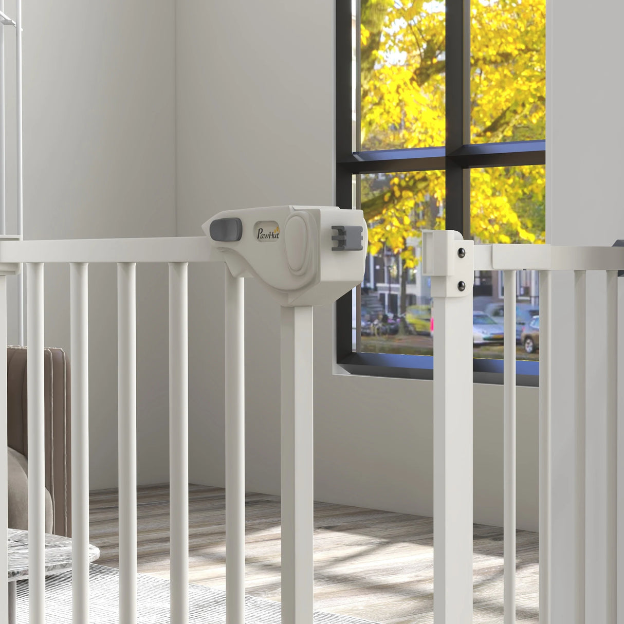 PawHut Adjustable Safety Gate w/ One Extensions, Four Adjustable Screws, White
