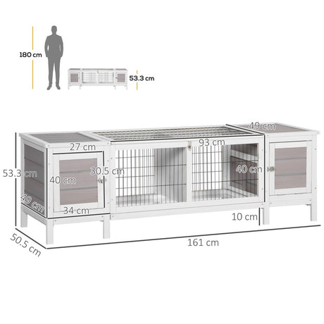 PawHut Rabbit Hutch and Run, with Removable Tray - Grey
