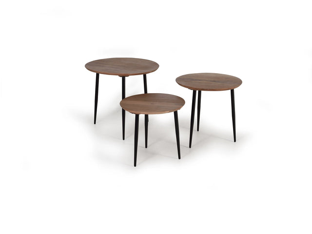 Giner and Colomer  Set Of 3 Acacia Wood Tables With Metal Legs