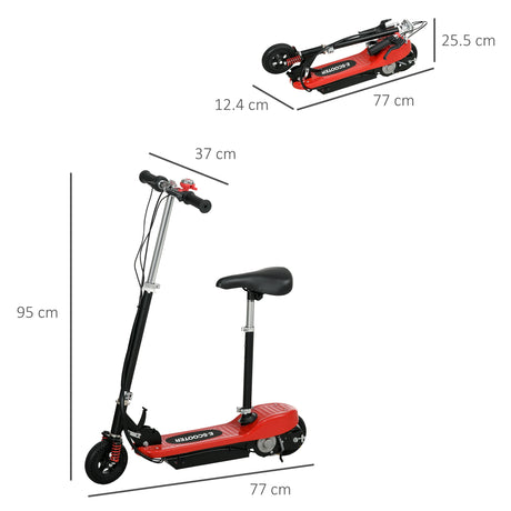 HOMCOM Steel Ride on Powered Scooter, Folding E-Scooter with Warning Bell, 15km/h Maximum Speed, for 6-14 Years Old, Red