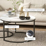 HOMCOM Set of Two Marble-Effect Stacking Tables - Black/White