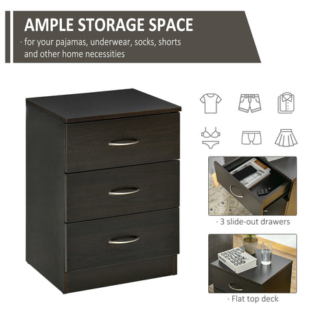 HOMCOM Bedside Cabinet with Drawer and Shelf, White Bedside Table for Bedroom, Living Room, Nightstand Side Table with Metal Rail Set of 2