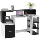 HOMCOM Computer Desk with Drawers and Storage Shelves, Reception Desk, Study Workstation for Home Office, 137 x 55 x 92cm, Black and White