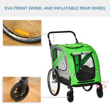 PawHut 2-In-1 Dog Bike Trailer Pet Stroller Pushchair with Universal Wheel Reflector Flag Green