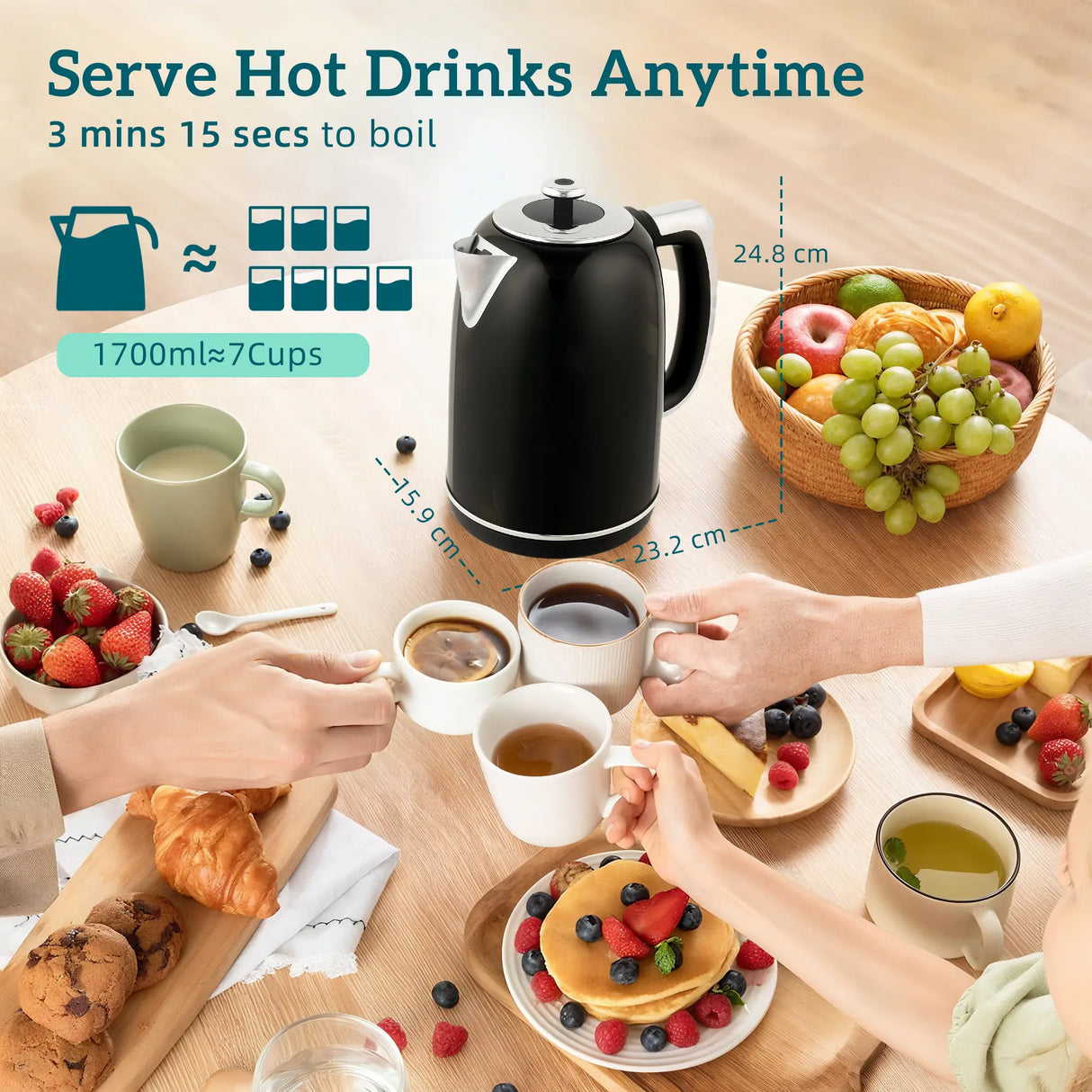 HOMCOM Polished Retro 40-100C Kettle and Toaster Set - Black