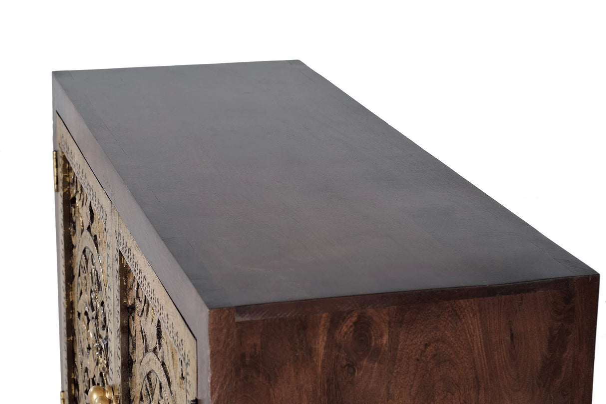 Giner and Colomer - 2-Door Mango Wood Sideboard With Hand-Carved Gold-Leaf Details