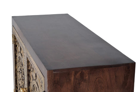 Giner and Colomer - 2-Door Mango Wood Sideboard With Hand-Carved Gold-Leaf Details