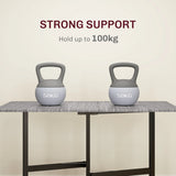 HOMCOM Six-Seater Drop-Leaf Dining Table, with Wheels - Grey Wood-Effect