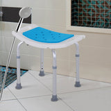 HOMCOM 6-Level Height Adjustable Aluminium Bath Room Stool Chair Shower Non-Slip Design w/ Padded Seat Drainage Holes Foot Pad, Blue