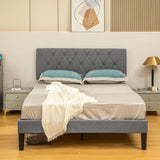 HOMCOM Double Bed Frame with 5-Level Adjustable Linen Upholstered Headboard 145W x 196D x 120Hcm, Grey