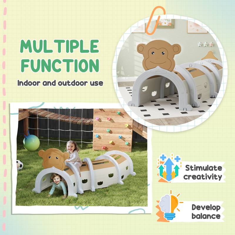 AIYAPLAY Monkey Design Kids Play Tunnel for Crawl and Climb, for 3-6 Years, Brown