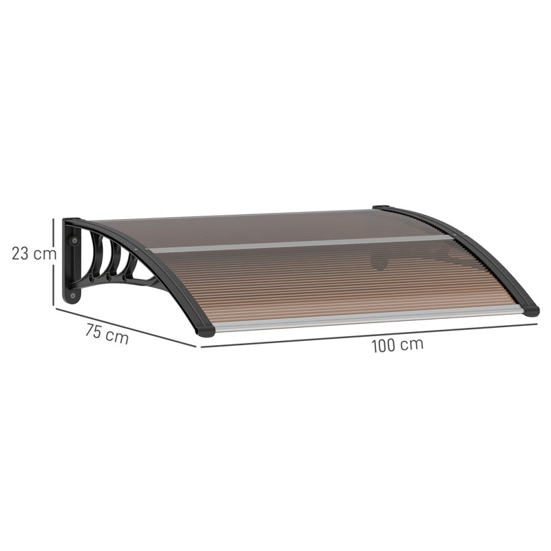 Outsunny Front Door Canopy Outdoor Awning Aluminium Rigid Plastic Polycarbonate Rain Shelter UV Water Rain Resistant 100 x 75cm Brown