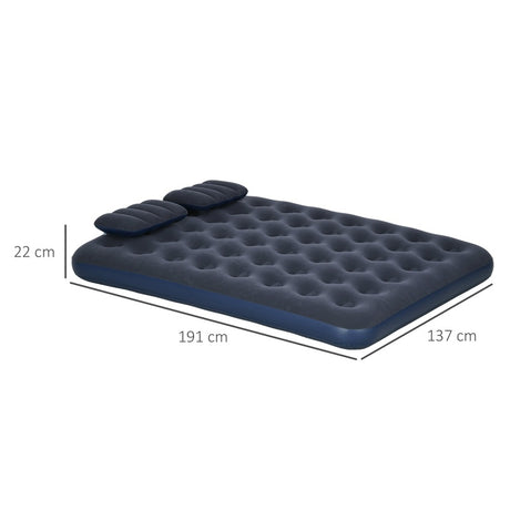 Outsunny Inflatable Double Air Bed, with Hand Pump - Blue