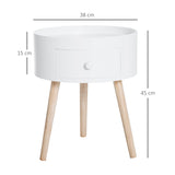 HOMCOM Modern Side Table, Small Coffee Table, Round Bedside Table with Drawer and Wood Legs for Living Room, Bedroom, White