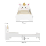 ZONEKIZ Unicorn-Designed Toddler Bed, Kids Bedroom Furniture, for Ages 3-6 Years, 143 x 74 x 67cm - White