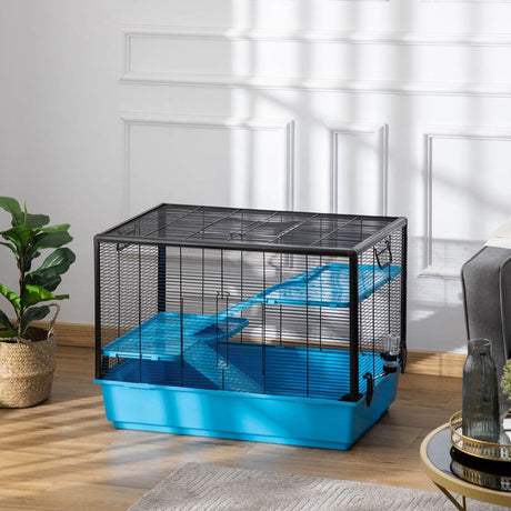 PawHut Indoor Small Animal Cage Habitat for Guinea Pigs Hamsters Chinchillas With Accessories, 80x48x58 cm, Light Blue