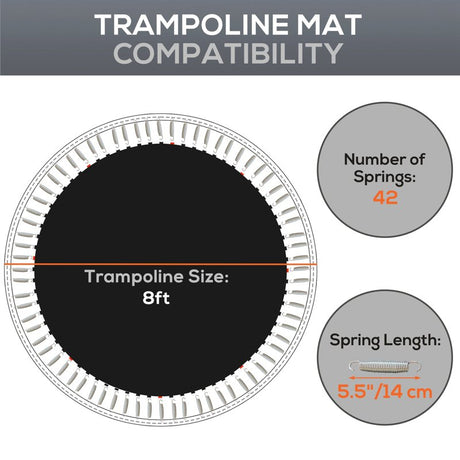 SPORTNOW Trampoline Replacement Mat with Spring Pull Tool, 42 V-Hooks, for 8ft Trampoline using 14cm Springs, Black