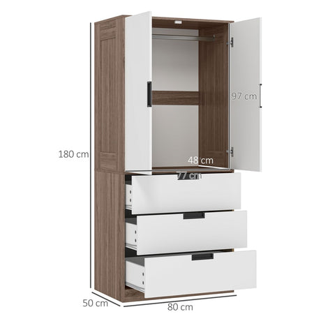 HOMCOM Two Door, Two Drawer Wardrobe - White/Brown