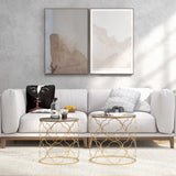 HOMCOM Nesting Tables Set of 2, Modern Stacking Side End Table with Tempered Glass Top, Metal Frame for Living Room Bedroom Office, Gold Tone