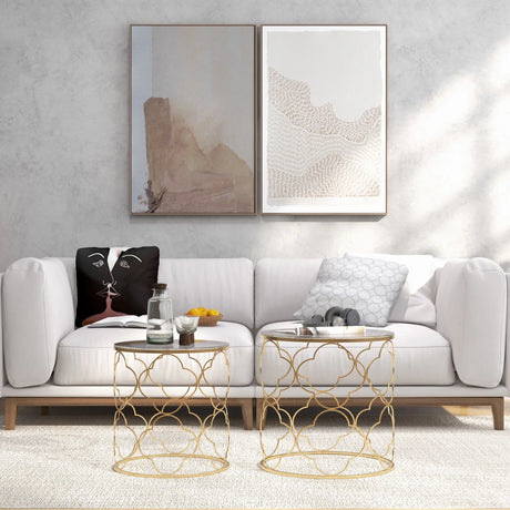 HOMCOM Nesting Tables Set of 2, Modern Stacking Side End Table with Tempered Glass Top, Metal Frame for Living Room Bedroom Office, Gold Tone