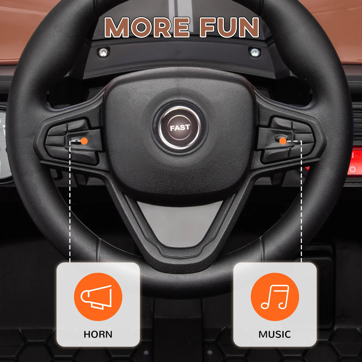 AIYAPLAY 12V Battery Powered Ride on Truck w/ Remote, Four Suspension Wheels, Horn, Lights, Music, USB, for Ages 3-5 Years, Brown