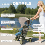 AIYAPLAY 5 in 1 Kids Trike with Adjustable Backrest, Toddler Tricycle with Push Handlebar, Adjustable Backrest, Dark Green